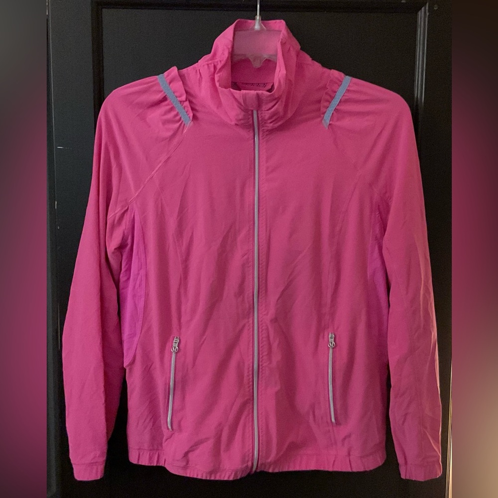 Lululemon Run Vent Jacket Pink Sz 6 Ruffle Shoulder Mesh Back Reflective EUC